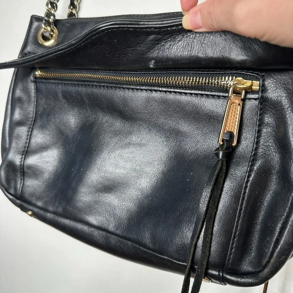 Rebecca Minkoff Black Leather Shoulder Bag Purse with Gold Hardware Chain Strap